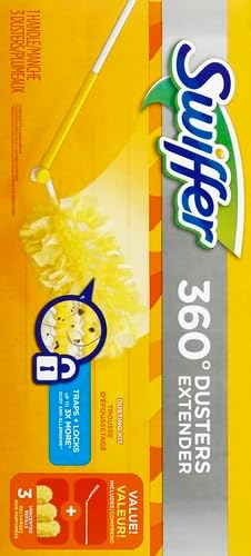 Swiffer Duster Kit with 3 ft Extendable Handle | Includes 1 Duster Extendable Handle (3 ft). 3 Heavy Duty Duster Refills. For Ceiling Fans, Vents, and Hard to Reach Places