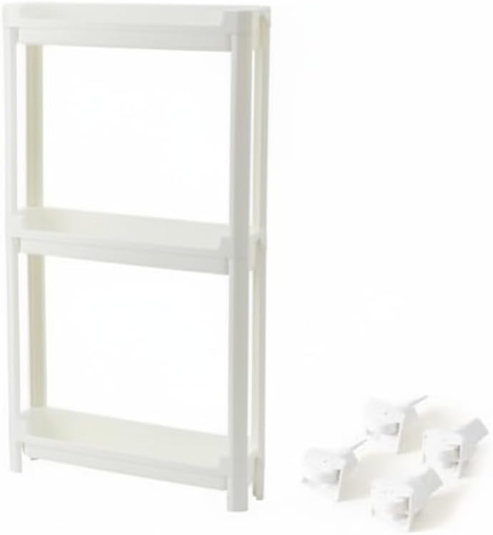 Slim Rolling Storage Cart, White | Plastic Utility Organizer, With Wheels, For Narrow Gaps, Kitchen and Bathroom