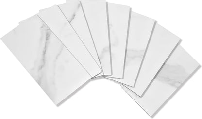 STICKGOO 100-Pieces Peel and Stick Backsplash, 3" x 6" PVC Wall Tile, Marble White Stick on Backsplash for Kitchen/Bathroom/Fireplace