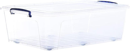 Superio Under Bed Storage Containers with Wheels (2 Pack), Flat Clear Storage Bin Stackable Large Storage Latch Box with Lids Store Cloths, Bedding, Linen, For Under The Bed, Garage, Home