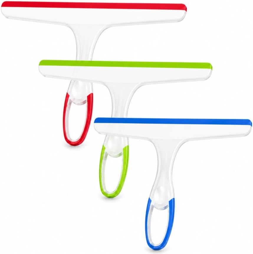 3 Pcs Shower Squeegee for Glass Doors, Car Window Squeegee, Streak-Free Mirror Cleaner Tool for Bathroom Kitchen Sink Countertop Tile Glass Shower Door Scraper Household Squeegees, with 3 Hooks