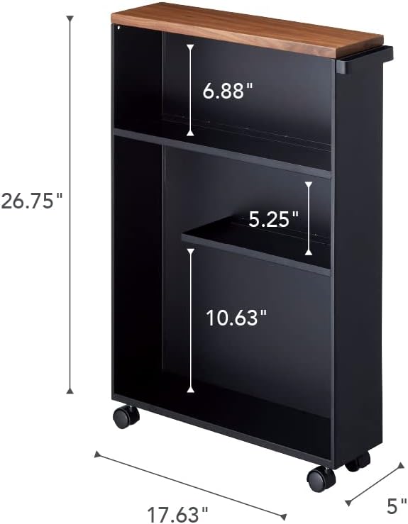Yamazaki Home Slim Rolling Storage Cart – Narrow Bathroom Storage Cabinet With Handle, Slim Bathroom Storage Cart With Wheels, Easy Assembly, Steel + Wood, White, 27" - Steel -