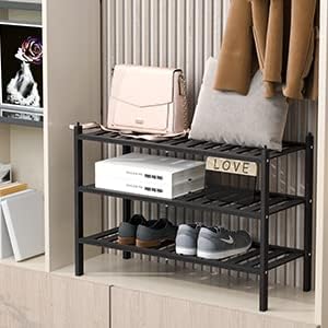 Dranixly Shoe Rack, 2-Tier Bamboo Stackable Shelf Storage Organizer, Stand for Closet, Entryway, Hallway, Bathroom and Living Room（Natural）