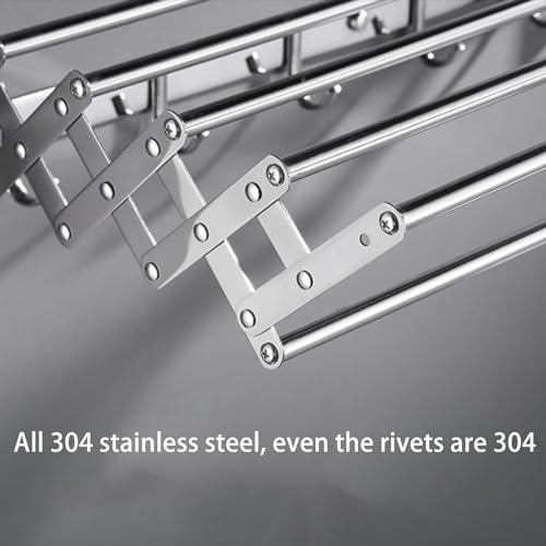 Stainless Steel Wall Mounted Towel Rack Clothes Airer Laundry Drying Rack Folding Adjustable Collapsible Space Saver Dryer Bath Towel Rail Bar with Hooks(Size:60cm)