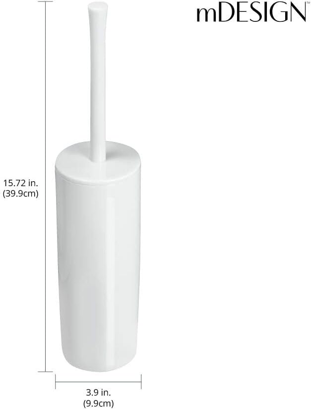 mDesign Slim Plastic Toilet Bowl Brush and Holder Set, Modern Compact Storage Organizer Cleaner Scrubber for Toilet - Heavy Duty Cleaning Plunger for Bathroom, Aura Collection - White