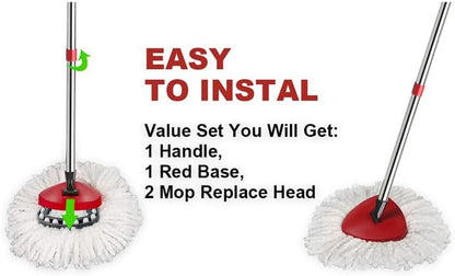 2 Spin Mop Head Replacement, 1 Base, 1 Mop Handle (30-58in) Combo Mops Set Compatible with OCedar EasyWring RinseClean Microfiber Mops (White (1-Tank System))