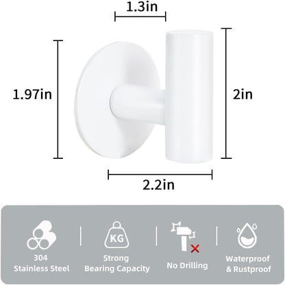Vuzvuv Adhesive Hooks White SUS304 Stainless Steel - Self Adhesive Heavy Duty Waterproof Wall Hooks for Towel, Coat, Robe in Bathrooms Kitchen Hotel (2-Pack)