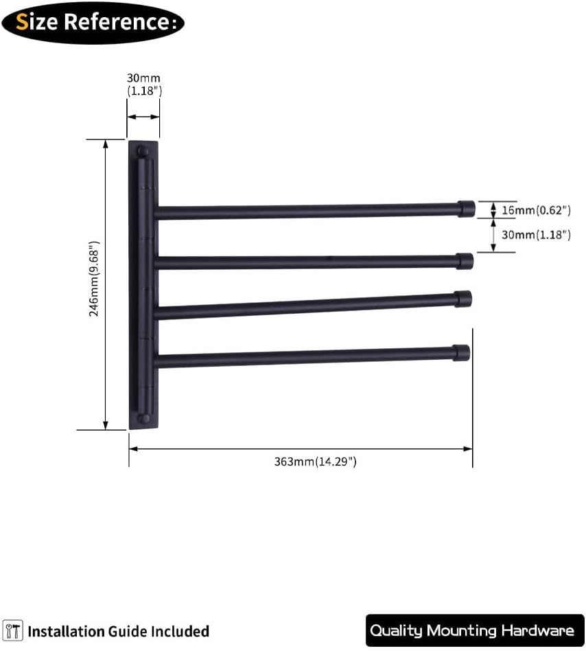 GERZWY Wall Mount Bath Towel Rack with 4 Arms Stainless Steel Bathroom Swing Arm Towel Bars Organizer, White