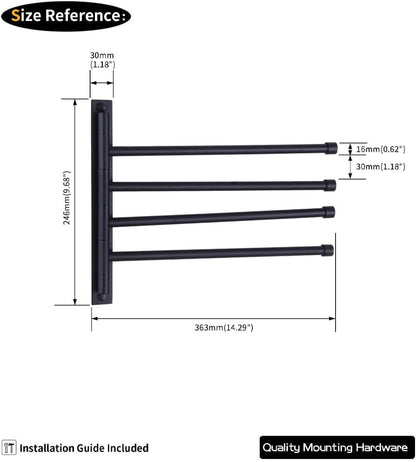 GERZWY Wall Mount Bath Towel Rack with 4 Arms Stainless Steel Bathroom Swing Arm Towel Bars Organizer, White