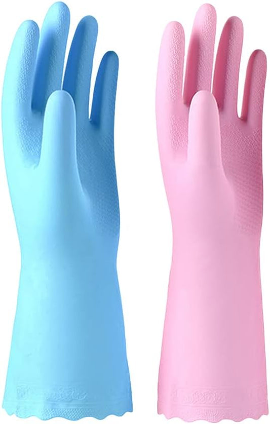 Alimat PluS 3 Pack Reusable Cleaning Gloves Latex Free, Dishwashing Gloves with Cotton Flock Liner and Embossed Palm, Waterproof Household Gloves for Laundry, Gardening (Medium)