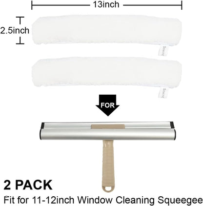 13-Inch Window Washer Sleeve, Microfiber Squeegee Sleeve Refills for 11-12 inch Window Cleaner Scrubber - 2 Packs, White