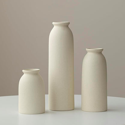 Ceramic Vase Set-3, Small Flower Vases for Decor, Modern Boho Farmhouse Style, Decorative Vases for Pampas Grass & Dried Flowers, Distressed Finish (Beige)