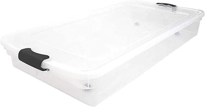 HOMZ 2-Pack Under Bed Storage, Clear Plastic Containers with Lids, 60 Quart, Gray Latch - Stackable Underbed Organizer Bins for Shoes, Bags, Clothes, and Towels