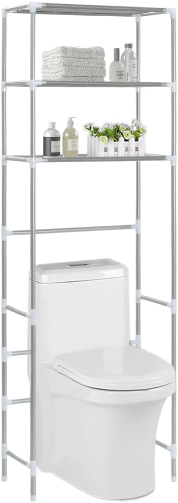 vidaXL Storage Shelf, 3-Tier Washing Machine Storage Rack, Above Washer Dryer Organizer Stand, Freestanding Bathroom Storage Rack, Silver