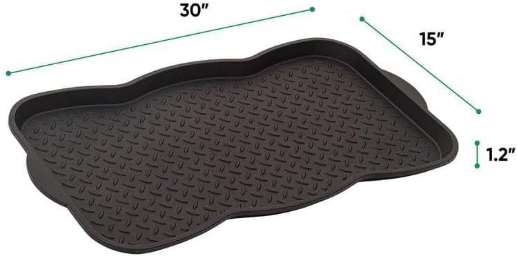 Superio Rubber Boot & Shoe Tray, 34 x 14 x 2 Rectangle, Heavy Duty, Protects Floors from Water and Dirt, Waterproof for All Weather Indoor Outdoor Use, Black (2)