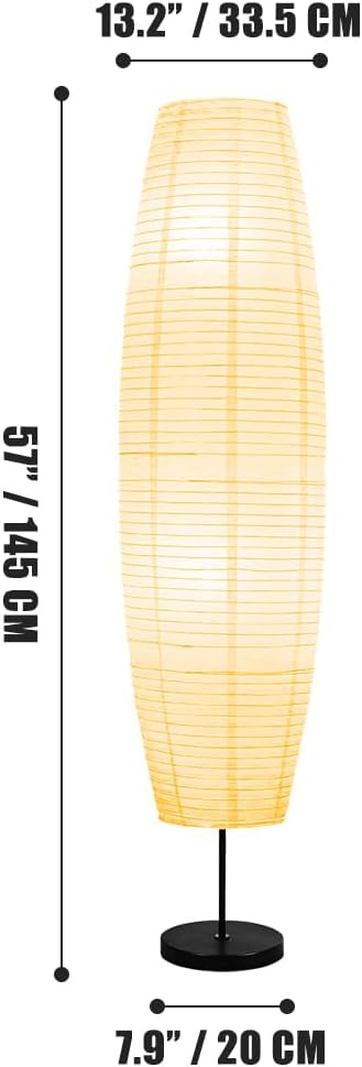 57 Inch Paper Floor Lamp, Paper Lantern Floor lamp, Paper Standing Lamp, Rice Paper Lamp, Ambient Lighting Lamp for Living Room Bedroom Dining Room