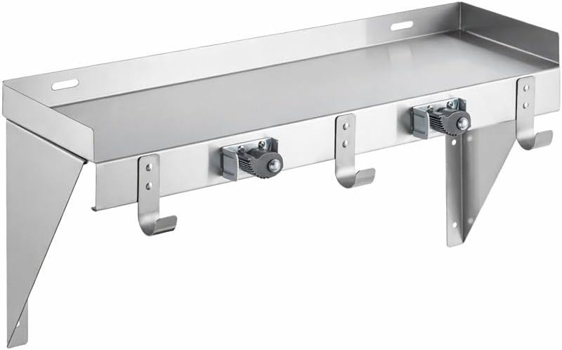 Stainless Steel Wall-Mounted Utility Shelf with Mop & Broom Holders, Cleaning Tool Organizer with Rag Hooks, Multiple Sizes (36 Inch)