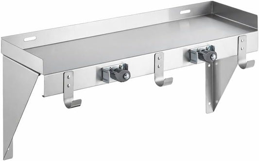 Stainless Steel Wall-Mounted Utility Shelf with Mop & Broom Holders, Cleaning Tool Organizer with Rag Hooks, Multiple Sizes (36 Inch)