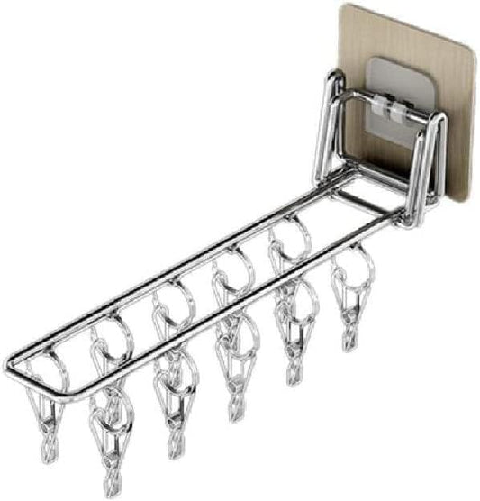 Stainless Steel Folding Hanger Wall Mounted Sock Clip Hanger Space Saving Drying Rack Storage Rack