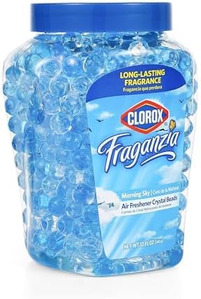 Clorox Fraganzia Crystal Beads Air Freshener, Long Lasting Room Deodorizer and Odor Eliminator Gel Beads to Freshen Home, Car, or Office, Fresh Ocean Breeze Scent, 12 Fl Oz - 2 Pack