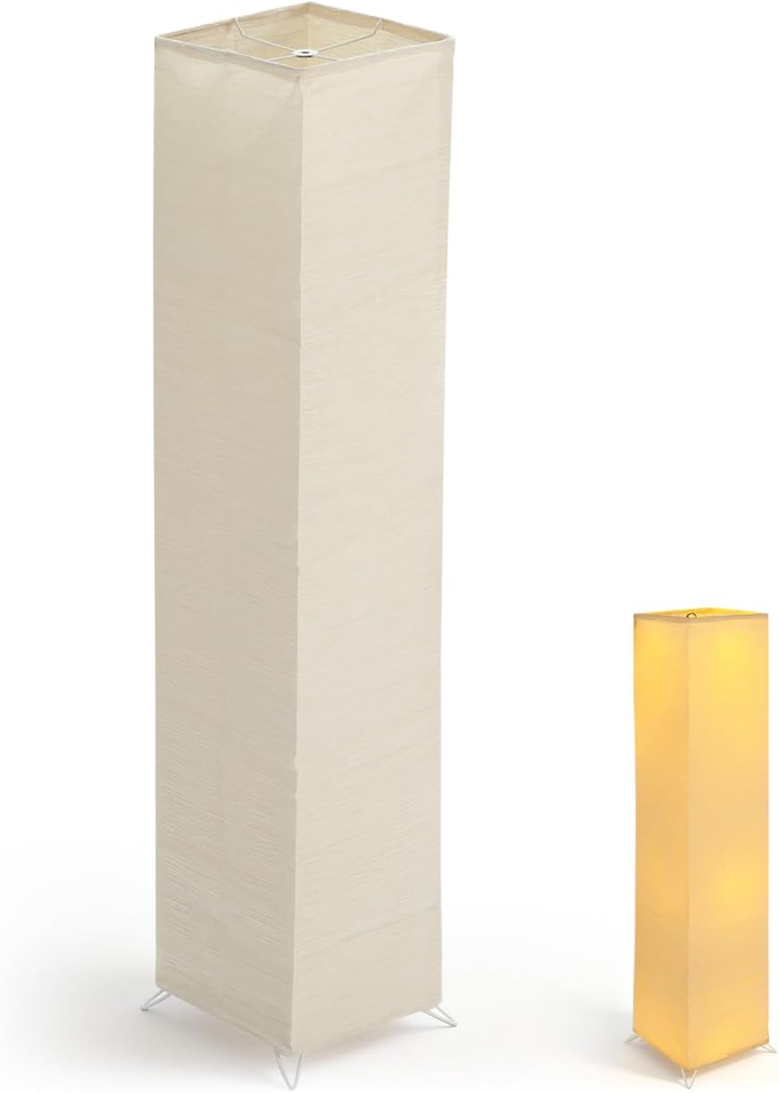 Hemobllo 49" Japanese Rice Paper Floor Lamp Shade Replacement, Tall Minimalist Standing Light Cover, Collapsible Column Paper Lampshade for Zen Living Room & Bedroom Decor, Light Yellow (Shade Only)