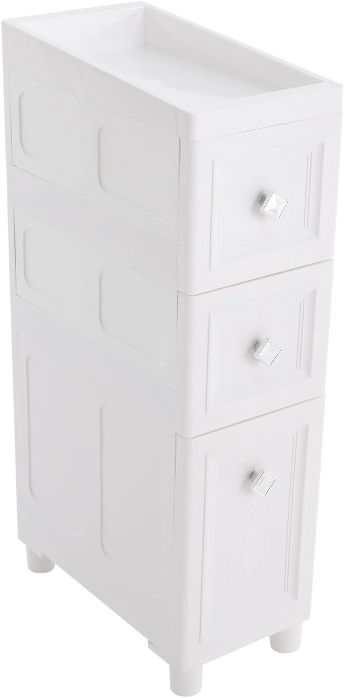 4 Drawer Narrow Floor Cabinet,4 Tier Plastic Slim Storage Cabinet with Drawers,Rolling Storage Cart with Drawers for Small Space,Bathroom,Living Room(8.7" W)