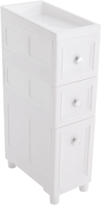 4 Drawer Narrow Floor Cabinet,4 Tier Plastic Slim Storage Cabinet with Drawers,Rolling Storage Cart with Drawers for Small Space,Bathroom,Living Room(8.7" W)