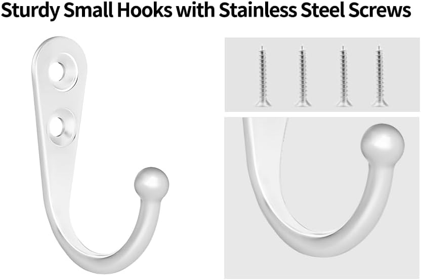 20 Pcs Key Hooks Coat Hooks for Hanging, Key Holder, Wall Mount Hook with Stainless Steel Screws, Command Hooks Utility Hangers for Key, Hat, Cup, Coat, Picture (White)