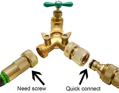 HQMPC Garden Hose Y Valve Splitter Brass Hose Splitter With Stainless Steel Long Handle Brass Garden Hose Adapter 2 Way Y Valve 3/4" GHT Thread 2pcs