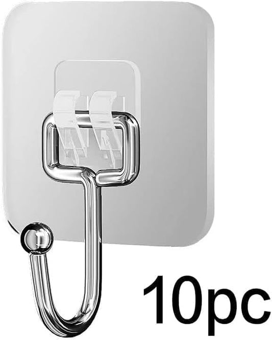 Weiliya Large Adhesive Hooks for Hanging Heavy Duty Wall Hooks 22 lbs Self Adhesive Towel Hook Waterproof Transparent