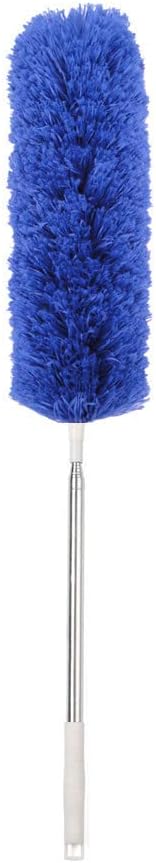 Microfiber Telescoping Duster, 51.18"Extendable, Scratch-Resistant Cover, Stainless Steel Pole, Detachable Bendable Head, Washable, for High Ceilings for Cleaning Cobweb, High Ceiling Fan, Blue