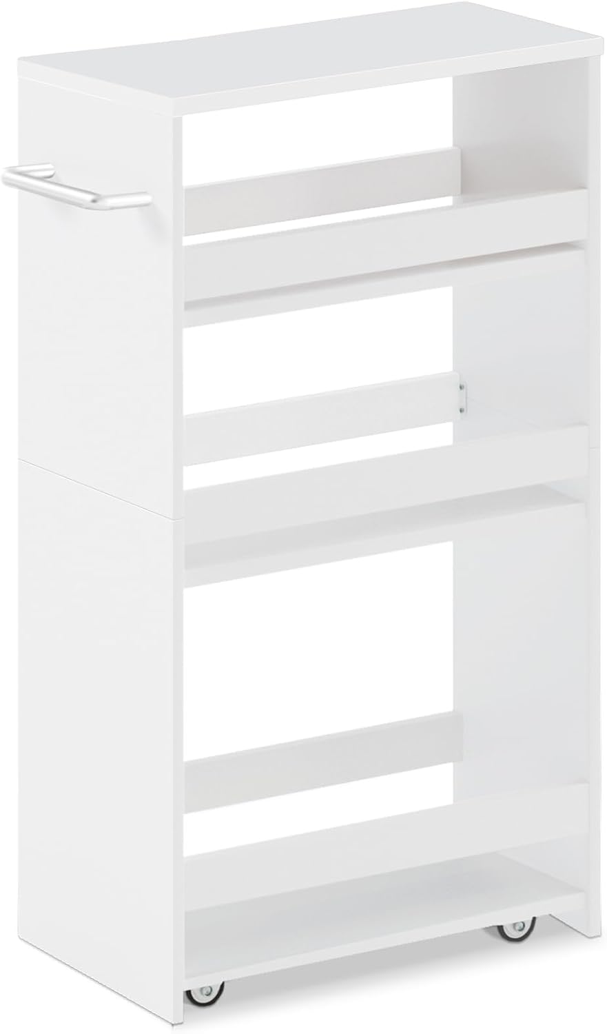 MARTY Slim Rolling Storage Cart 4-Tier Kitchen Cart with Wheels, Laundry Room Storage with Handle Slide Out Utility Cart Shelving Unit Organizer Trolley for Narrow Places Bathroom Small Corner, Black