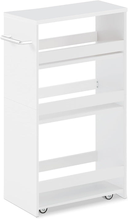 MARTY Slim Rolling Storage Cart 4-Tier Kitchen Cart with Wheels, Laundry Room Storage with Handle Slide Out Utility Cart Shelving Unit Organizer Trolley for Narrow Places Bathroom Small Corner, Black