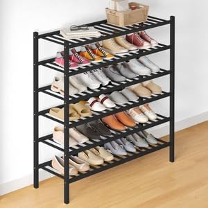 Smiry Bamboo Shoe Rack for Closet, 3 Tier Wooden Shoe Organizer, Stackable Wood Shoe Storage Shelf for Entryway, 14 Vertical Slats, One-piece Heavy-Duty Legs, 26.77"x11.02"x18.31", Natural