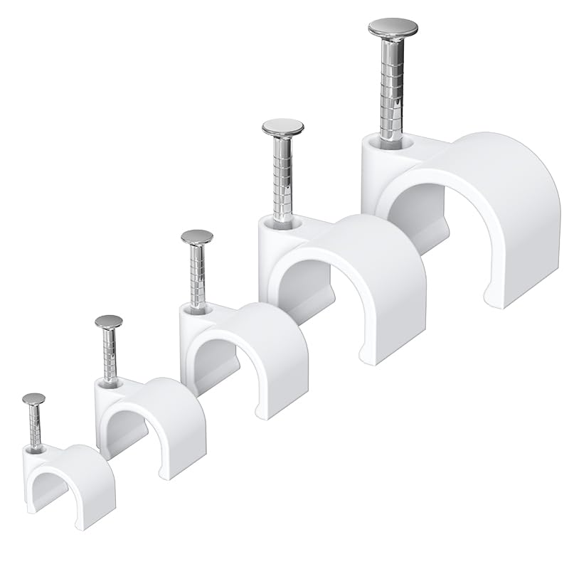 Jadaol Cable Clips 100Pcs 8mm Nail in Clips for Round Ethernet Cables Wall Clips Cable Tacks Electrical Wire TV Cable Speaker Wire Coax Clips Cable Nails for Cords Cat5/Cat5e/Cat6/Cat7 RJ45 Cord Clips
