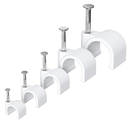 Jadaol Cable Clips 100Pcs 8mm Nail in Clips for Round Ethernet Cables Wall Clips Cable Tacks Electrical Wire TV Cable Speaker Wire Coax Clips Cable Nails for Cords Cat5/Cat5e/Cat6/Cat7 RJ45 Cord Clips