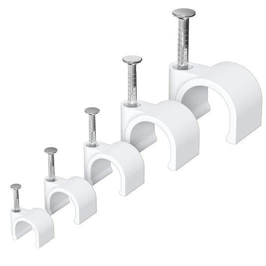 Jadaol Cable Clips 100Pcs 8mm Nail in Clips for Round Ethernet Cables Wall Clips Cable Tacks Electrical Wire TV Cable Speaker Wire Coax Clips Cable Nails for Cords Cat5/Cat5e/Cat6/Cat7 RJ45 Cord Clips