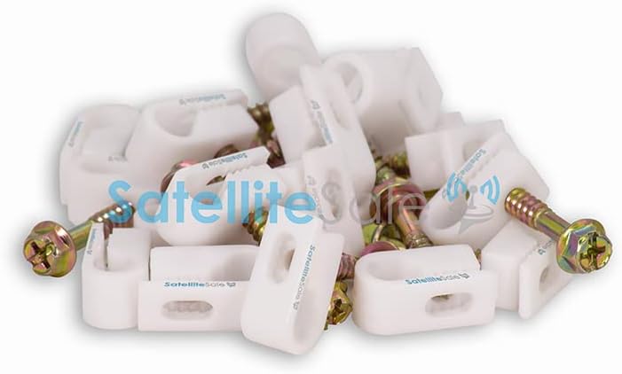SatelliteSale Single Screw White Clips for Ethernet Internet Telephone Cable TV Wire Cable Management 100 Pcs