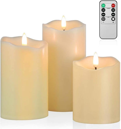 ANGELLOONG Flickering Flameless Candles, Realistic Battery Operated Candles with Remote and Timer, Set of 3 LED Candles for Room Fall Home Wedding Decor Centerpieces Table Party Valentines Decorations