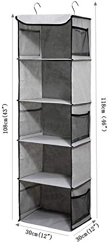 BrilliantJo 2 Pack Hanging Closet Organizer, 5 Shelves Hanging Storage with 6 Side Pockets for Clothes Shoes, 43"x12"x12"(Black)