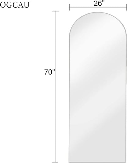 OGCAU Floor Full Length Mirror, 56"x20" Arched Full Body Mirror, Hanging or Leaning, Standing, Wall Mounted with Aluminum Frame for Bedroom Living Room, White