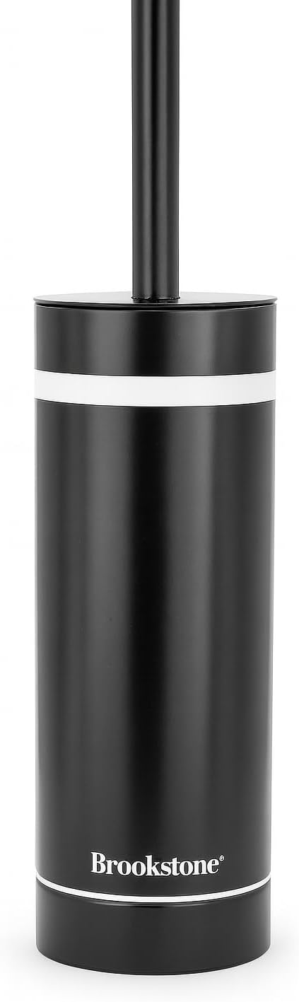 BROOKSTONE Toilet Brush and Holder Set for Bathroom with Splash Guard for Deep Cleaning, Compact and Space Saving Stylish Toilet Bowl Cleaners, Chrome