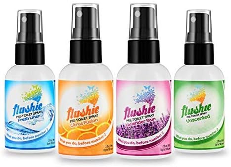 Flushie Pre-Toilet Spray Travel Size Toiletries Bathroom Spray for Toilet Deodorizer Traveling Essentials - Poop Odor Eliminator (Linen, 1oz 3pack)
