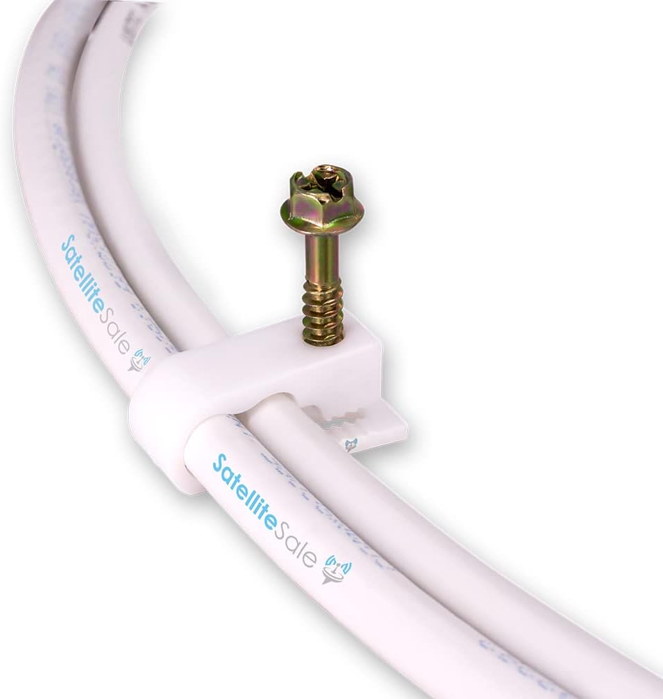 SatelliteSale Single Screw White Clips for Ethernet Internet Telephone Cable TV Wire Cable Management 100 Pcs