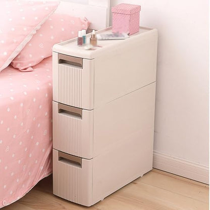 3 Tier Narrow Storage Cabinet with Wheels,Slim Rolling Cart with 3 Drawers,Bathroom Mobile Plastic Cabinets for Small Spaces