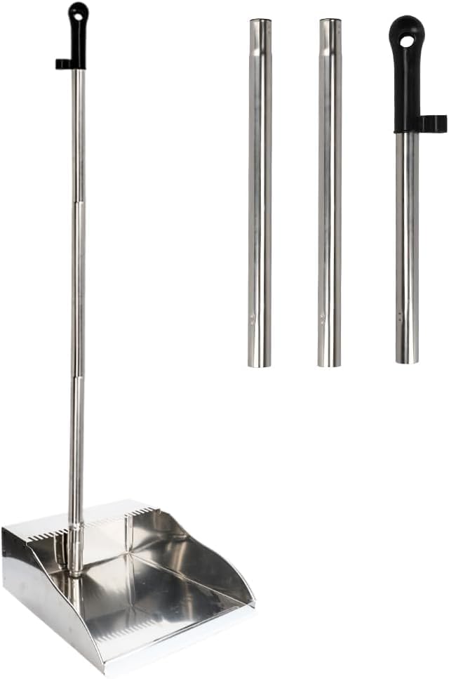 Stainless Steel Dustpan with Outdoor Stiff Bristles Broom,Long Handle Metal Dust Pan and Heavy Duty Broom for Home,Lobby,Office