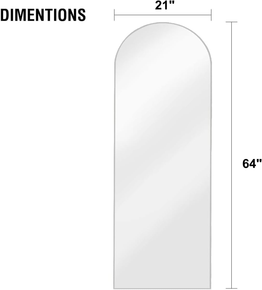 OGCAU Floor Full Length Mirror, 56"x20" Arched Full Body Mirror, Hanging or Leaning, Standing, Wall Mounted with Aluminum Frame for Bedroom Living Room, White