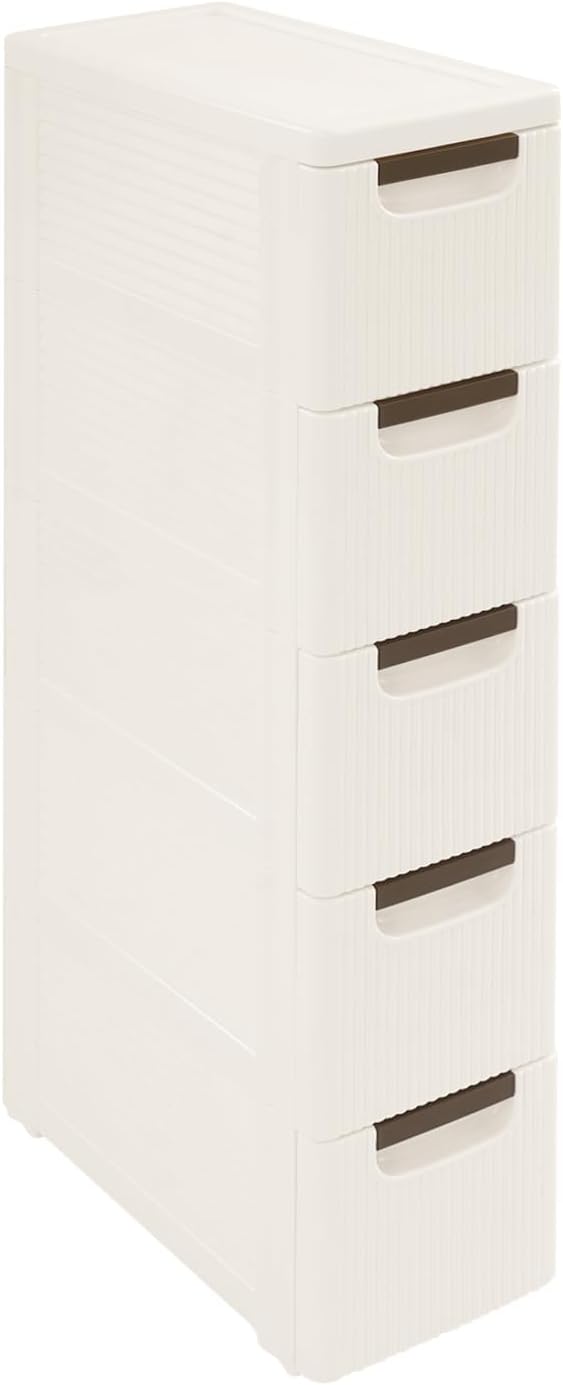 Narrow Storage Deep Cabinet, Space-Saving Mobile Slim Plastic Bathroom Storage Cart, Organizer Cart with Wheels for Office Classroom Bedroom, Easy Assembly & Removable Drawers (4-Tier)