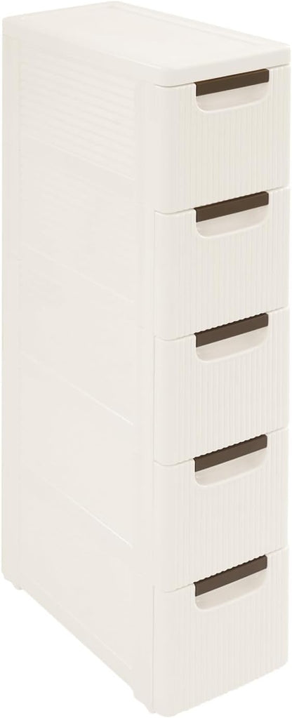 Narrow Storage Deep Cabinet, Space-Saving Mobile Slim Plastic Bathroom Storage Cart, Organizer Cart with Wheels for Office Classroom Bedroom, Easy Assembly & Removable Drawers (4-Tier)