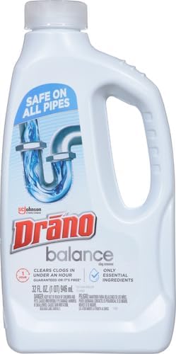 Drano Balance Drain Clog Remover and Cleaner, Non-Corrosive Formula, Safe on All Pipes and Septic Tanks, Formulated Using Only Essential Ingredients, 32 Fl Oz